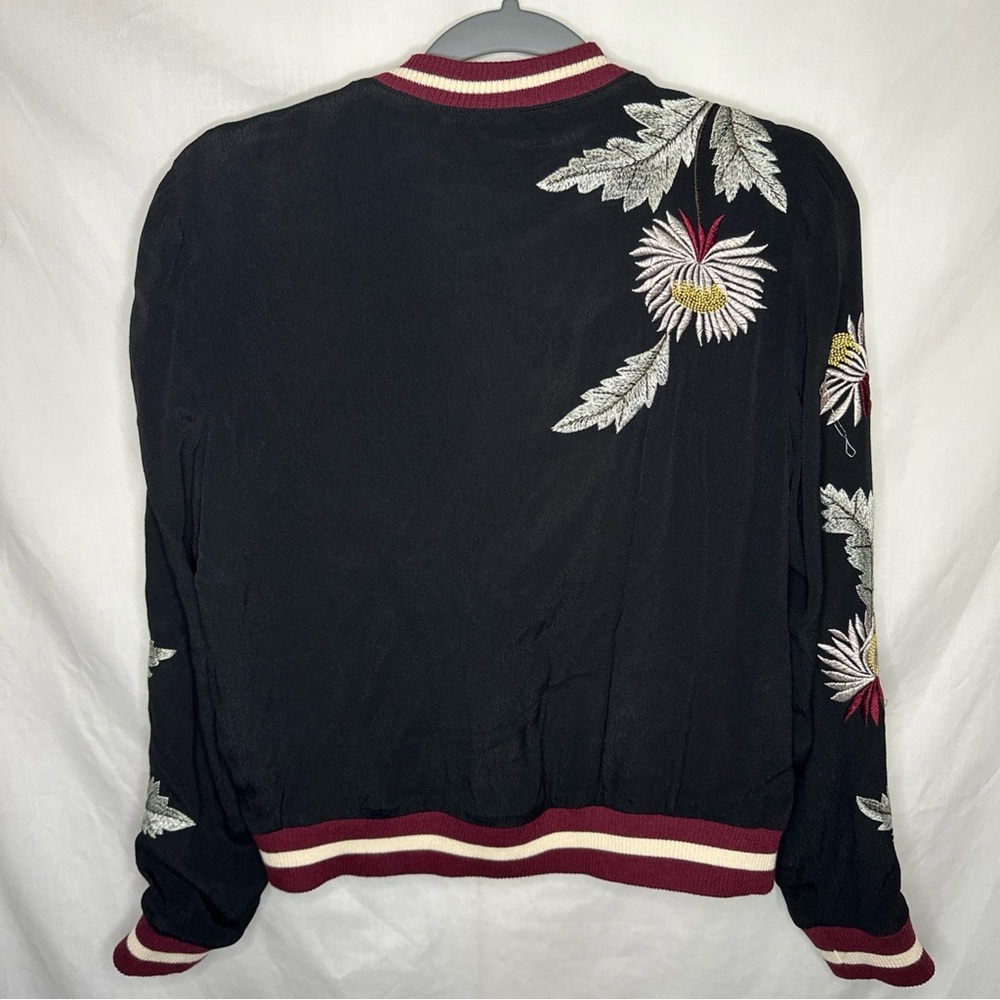 Elevenses Black Bomber Jacket with Floral Embroidery - Picture 3 of 9